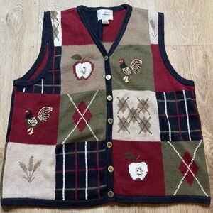 Vtg Country Teacher Hand Embroider Vest Womens M GrandmaCore Christopher & Banks